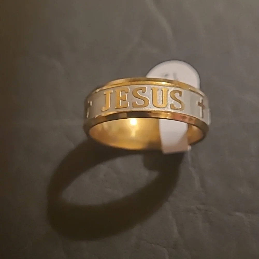 New Gold and Silver toned "Jesus" ring sizes 10 and 12..VERY NICE - Picture 1 of 3